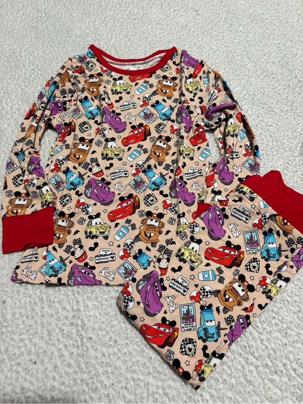 Bamboo Kids Red-Accented Cars Print Pajama Set